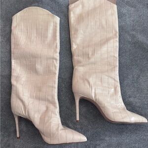 SCHUTZ Cream Croc-Embossed Heeled Boots